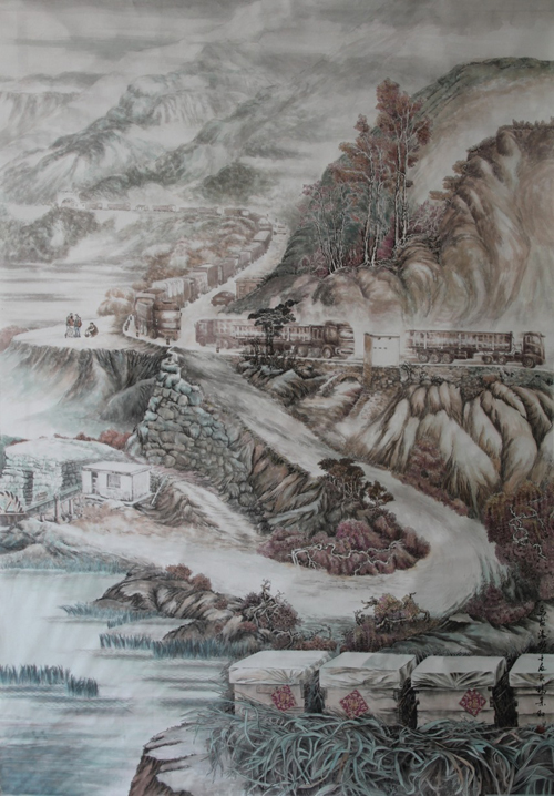 工笔《乌龙滚动》