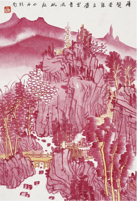 青花矾红山水